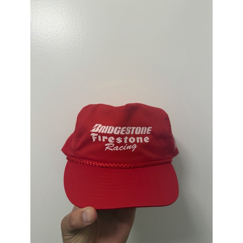 Vintage Bridgestone Firestone Racing SnapBack Hat Red Adjustable One Size 80s